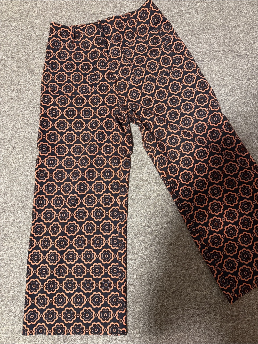 Anthropologie Black and Rust Floral Wide-Leg Trousers